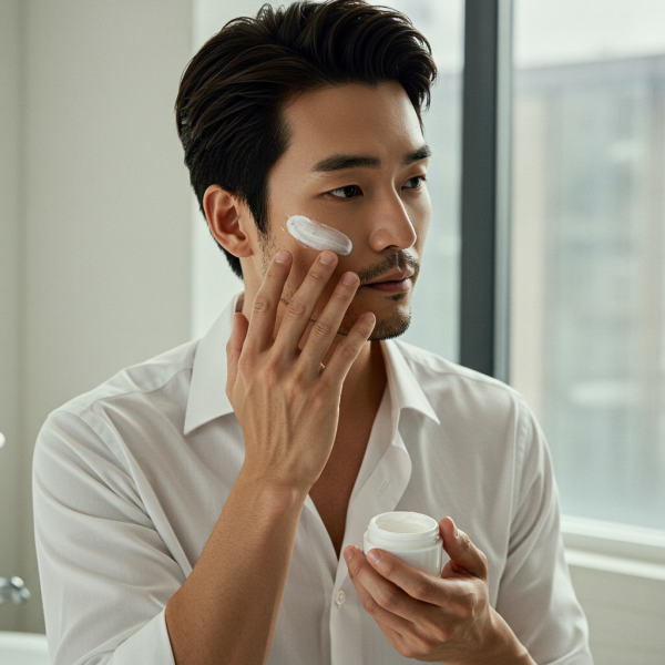 A fashion man applying cream to his skin #1