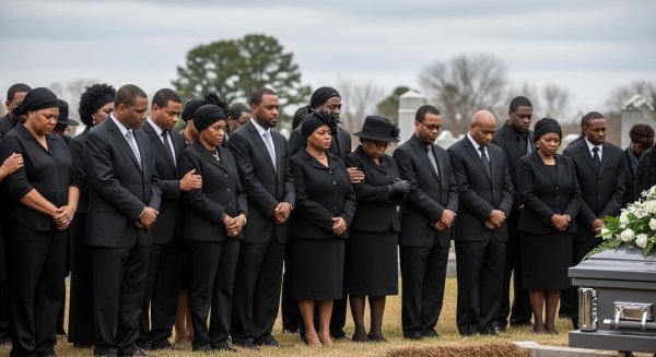 A group of black people in black attire at a funeral #2