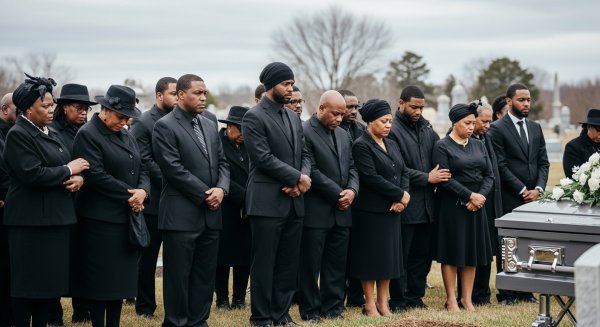 A group of black people in black attire at a funeral #1