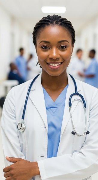 A happy African female doctor with a stethoscope #3
