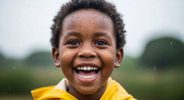 Close-up of a happy African child in a raincoat #1