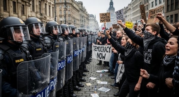 A standoff between riot police and protesters #2
