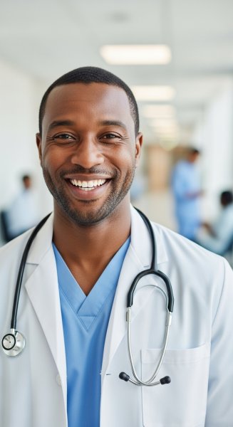 A happy African male doctor with a stethoscope #2