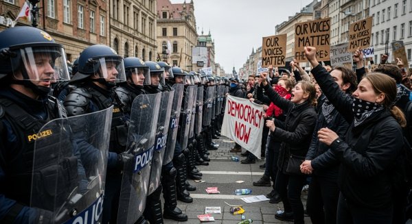 A standoff between riot police and protesters #4