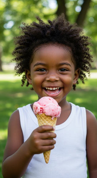 A black child wearing a white singlet and holding an ice cream #3