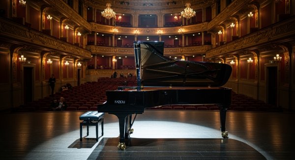 Grand piano in a luxurious concert hall with dramatic stage lighting #2