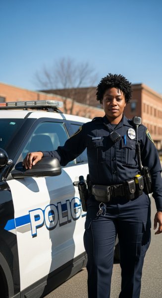 A black female cop by her car #3