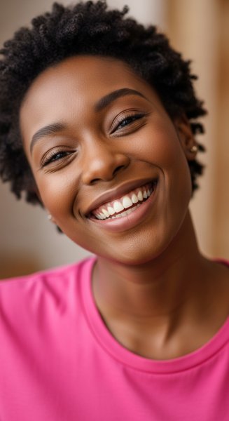 A young black woman in a pink shirt smiling #3