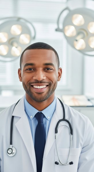 A happy African male doctor with a stethoscope #1