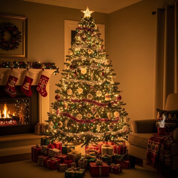 Beautifully decorated Christmas tree with glowing lights and presents #2
