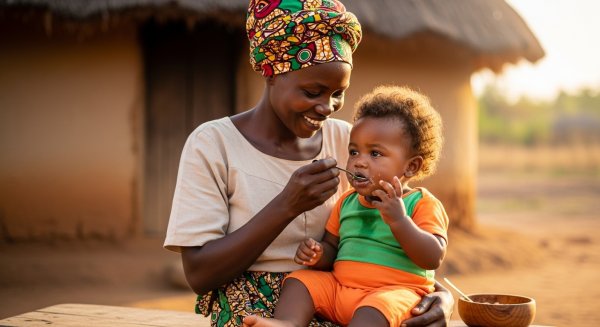 A happy African mother feeding her child #1
