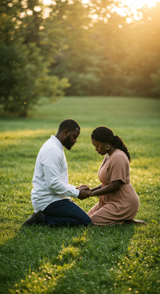 A black man and a black woman on their knees, praying #3