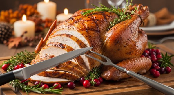 Thanksgiving grilled turkey with knife #2