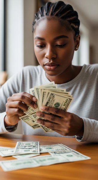 A young black man counting his dollars #3