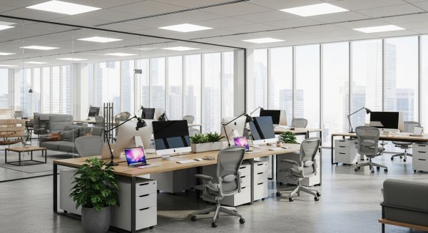 Modern open-plan office laptops on desks #5