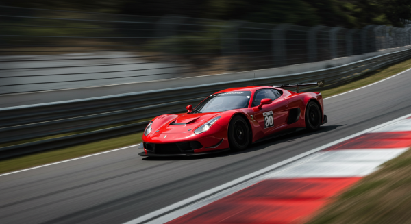 A red racing car speeding on a race track #2