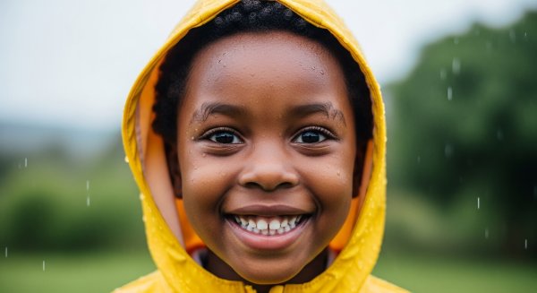 Close-up of a happy African child in a raincoat #4