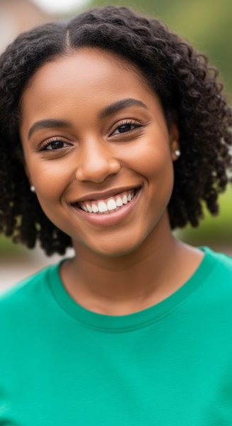 A young black woman in a green shirt smiling #3