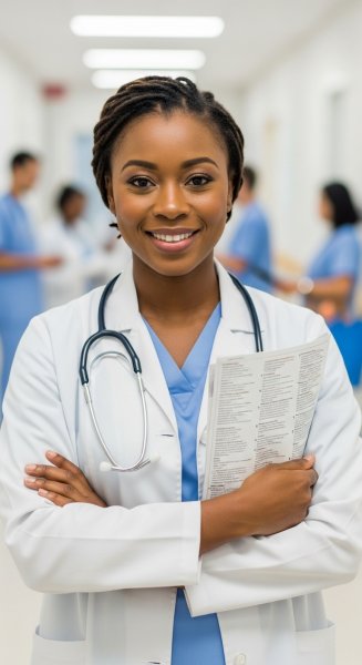A happy African female doctor with a stethoscope #3