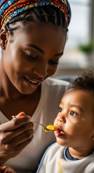 Close-up of a happy African mother feeding her child #1