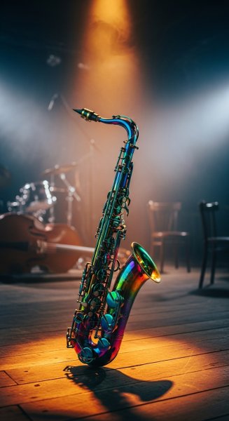 Colorful saxophone on a jazz club stage #2
