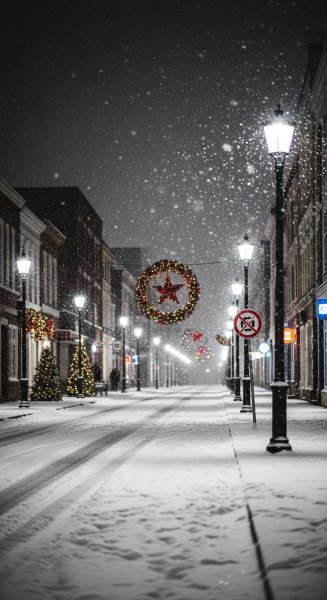 Snow-covered street at Christmas #3
