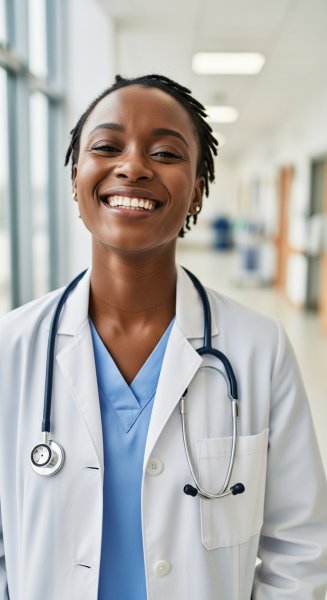 A happy African female doctor with a stethoscope #2