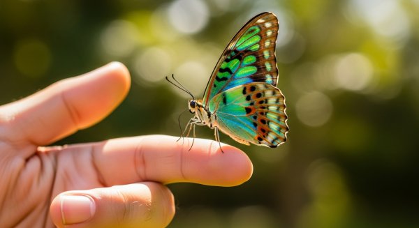 A colourful butterfly on a finger #2