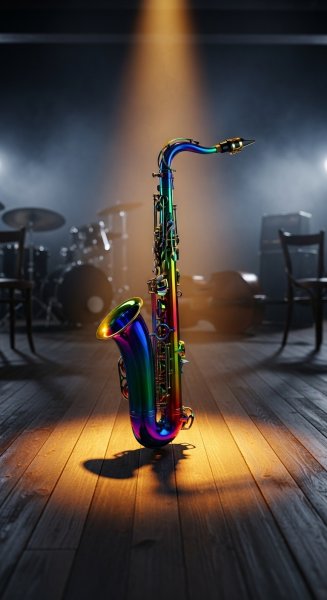 Colorful saxophone on a jazz club stage #1