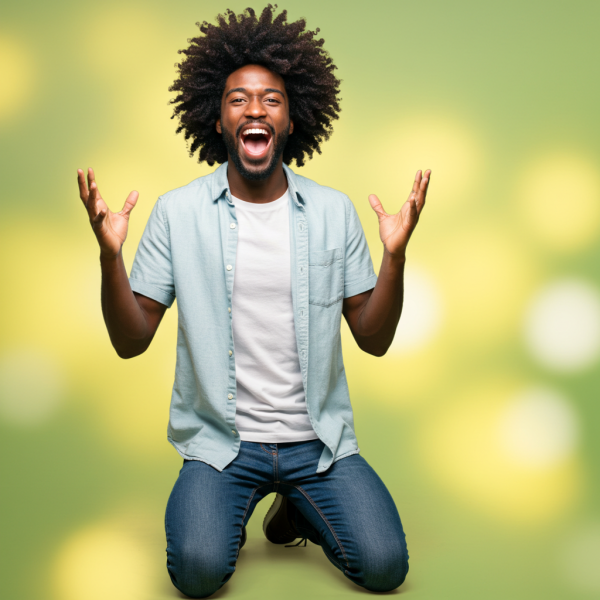 A happy black man on his knees saying yes #2