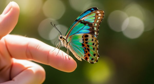A colourful butterfly on a finger #3