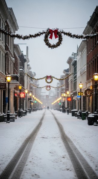 Snow-covered street at Christmas #1