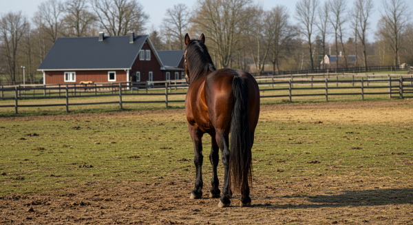 Back view of a horse on a farm #2