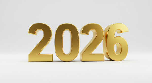Golden 3D numbers ‘2026’ on a white background #1