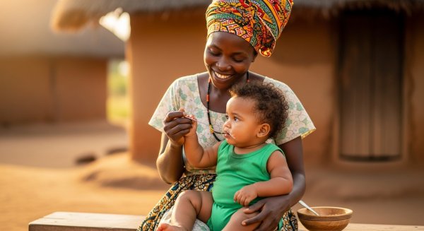 A happy African mother feeding her child #2