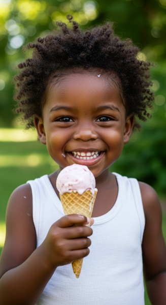 A black child wearing a white singlet and holding an ice cream #4