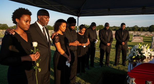 A group of black people in black attire at a funeral #4