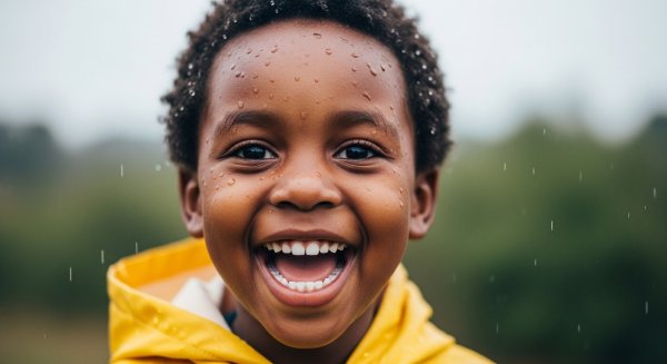 Close-up of a happy African child in a raincoat #2
