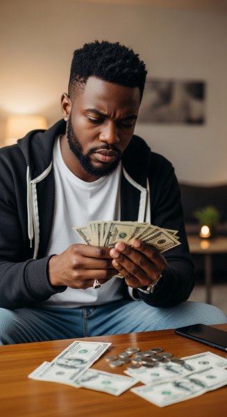 A young black man counting his dollars #3