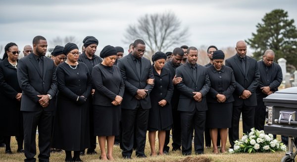 A group of black people in black attire at a funeral #3