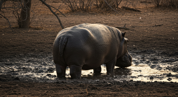 Back view of a hippo in a muddy pond #3