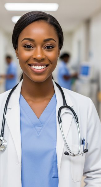 A young, pretty black doctor with  a smiling face #4