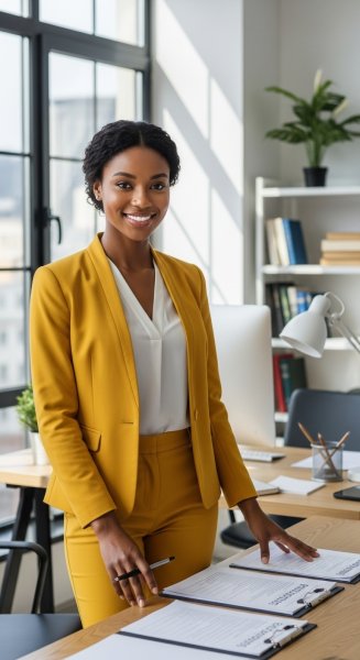 A pretty black lady in a yellow professional attire #3