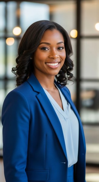 A black woman dressed in blue professional attire #2