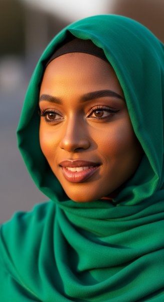 A black Muslim lady with a green hijab on her head #2