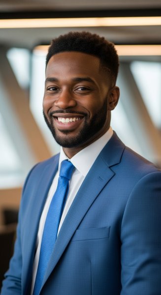 A black man dressed in blue professional attire and smiling #3