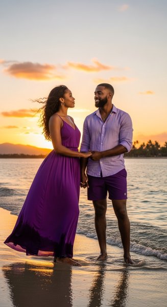 A black couple at the beach in purple #3