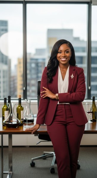 A pretty black lady in a wine professional attire #1