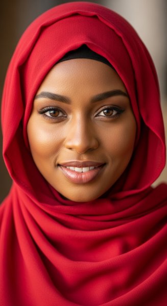 A black Muslim lady with a red hijab on her head #4