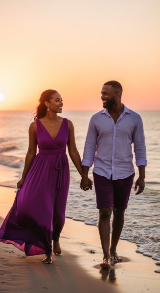 A black couple at the beach in purple #4
